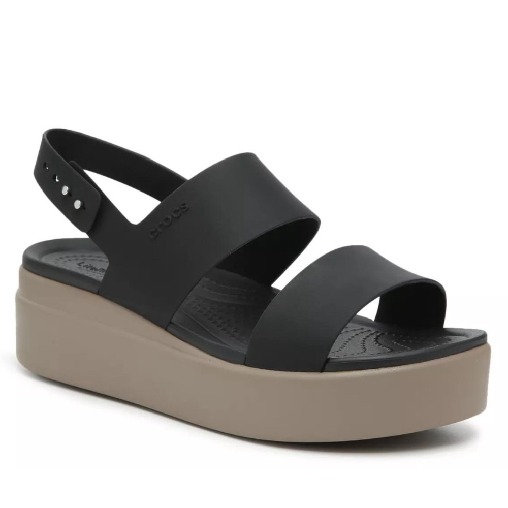 CROCS Women's Brooklyn Wedge Sandal - Black and Tan